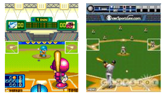 게임빌 2002 프로야구(좌)와, 디자인을 바꿔 만든 CBS SportsLine Baseball (우)