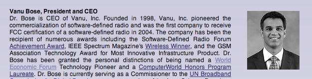 Vanu Inc 홈페이지에서 Bose박사의 아들 Vanu의 소개페이지
