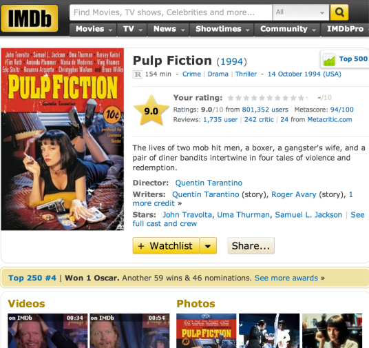 IMDb는 영화, 방송, 게임 콘텐츠의 정보를 제공하는 온라인 데이터베이스이다 (이미지 출처: http://www.imdb.com/title/tt0110912/)